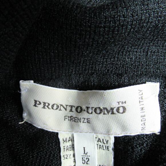 Vintage Pronto-Uomo Firenze Sweater Mens Large Black Knit Polo 90s Made in Italy - Picture 5 of 7